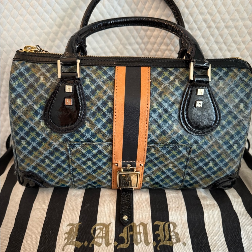 SOLD - L.A.M.B. Blue and Orange Checkered Satchel - No Longer Available